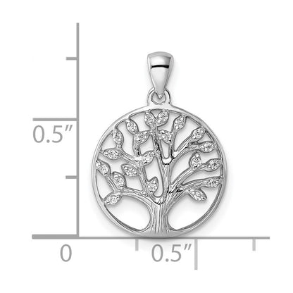 Sterling Silver Rhodium-Plated Polished Cz Tree Of Life Pendant