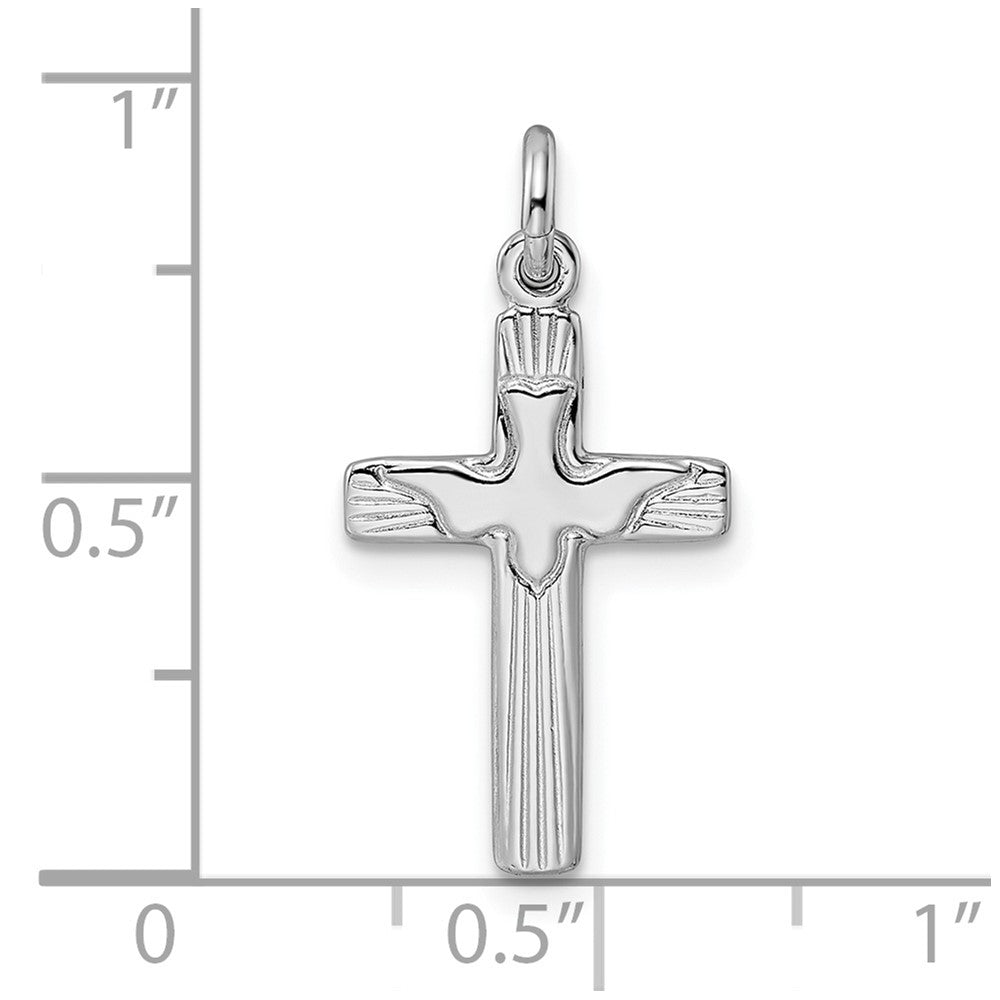 Sterling Silver Rh-Plated Dove Cross Pendant