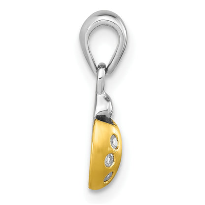 Ss/Gold Plated Sterling Silver Rh-Plate Gold-Plated Cz Enameled Brushed Lady Bug Pendant