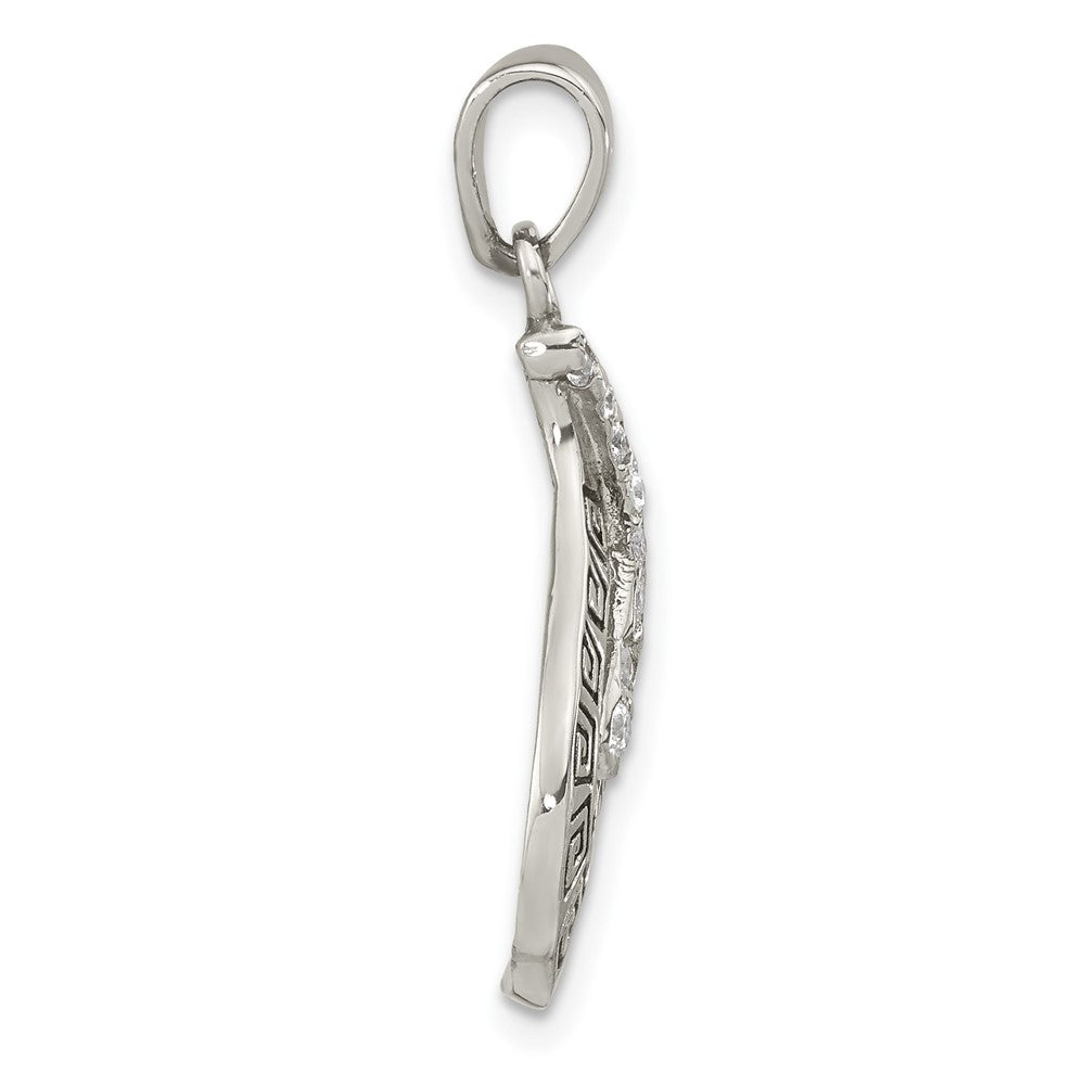Sterling Silver Polished Enamel Cz Greek Key Pendant