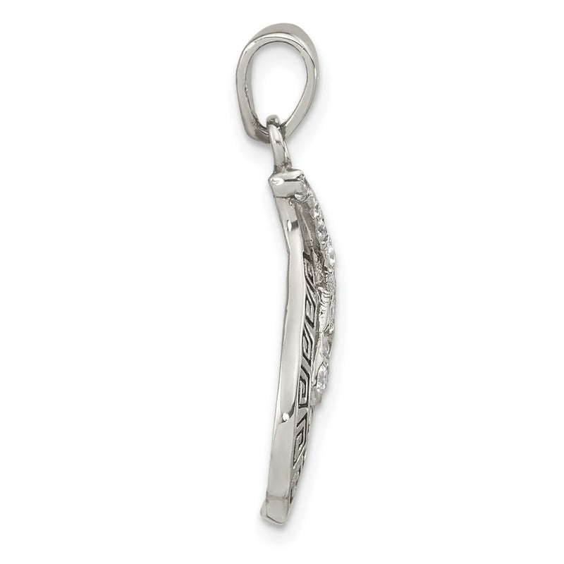Sterling Silver Polished Enamel Cz Greek Key Pendant
