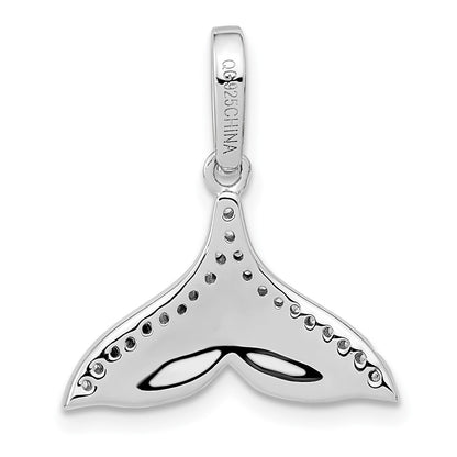 Sterling Silver Rhodium-Plated Cz Textured Tail Pendant