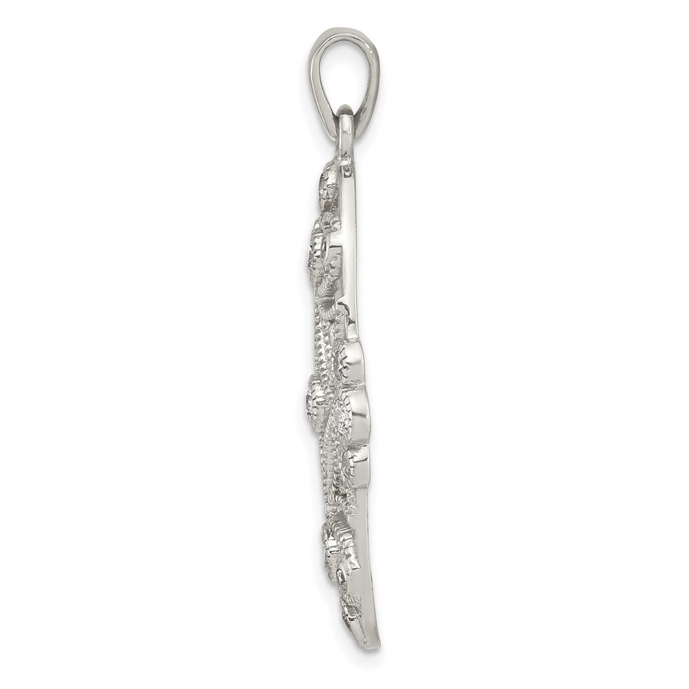 Sterling Silver Polished Cz Floral Pendant