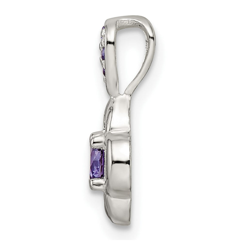Sterling Silver Polished Purple Cz Flower Pendant