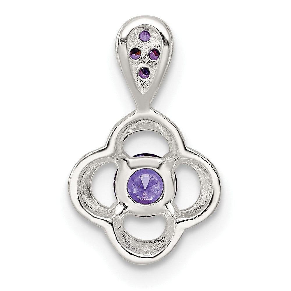 Sterling Silver Polished Purple Cz Flower Pendant