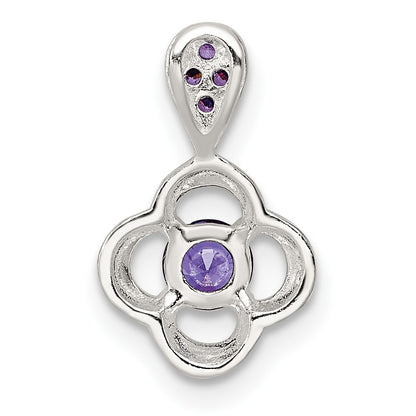 Sterling Silver Polished Purple Cz Flower Pendant
