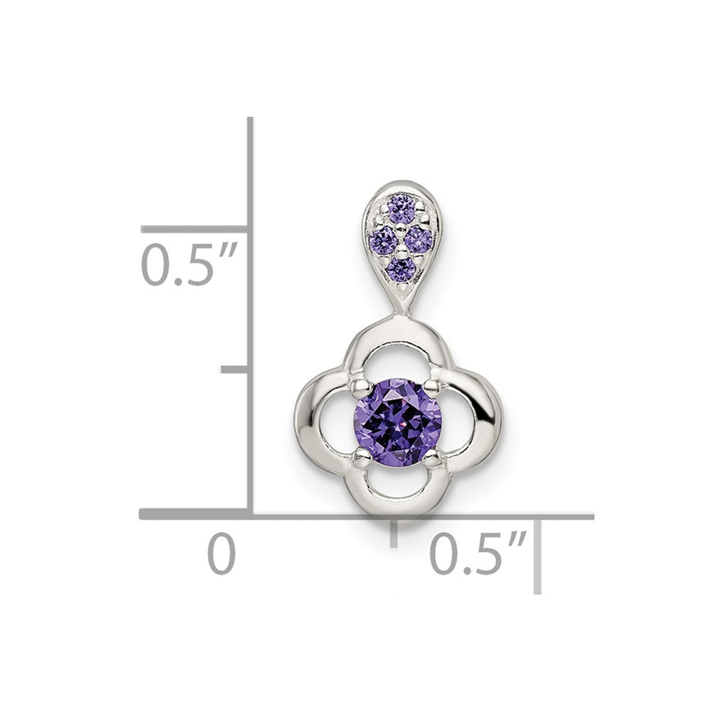 Sterling Silver Polished Purple Cz Flower Pendant