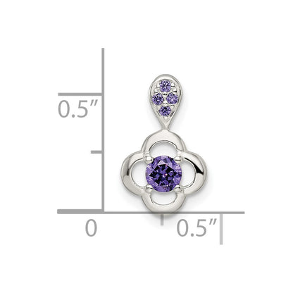 Sterling Silver Polished Purple Cz Flower Pendant