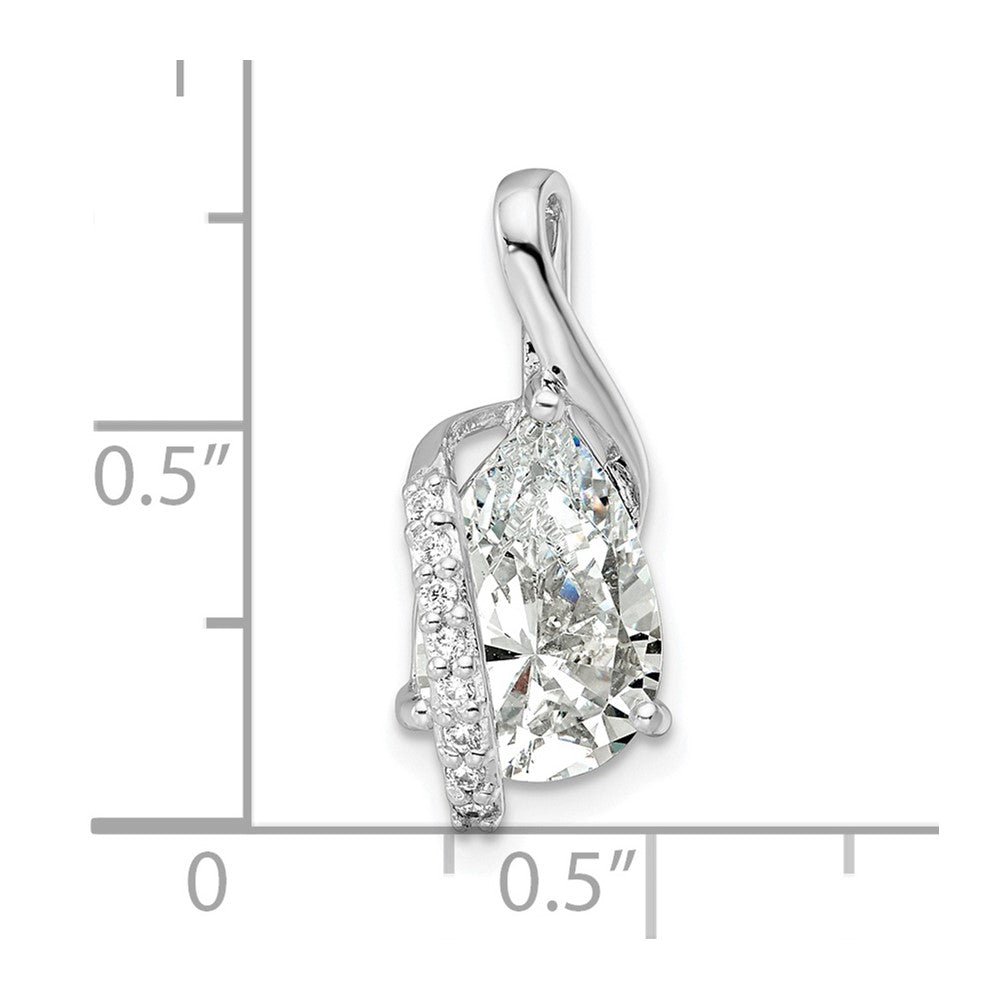 Sterling Silver Rhodium-Plated Overlap Teardrop Cz Chain Slide