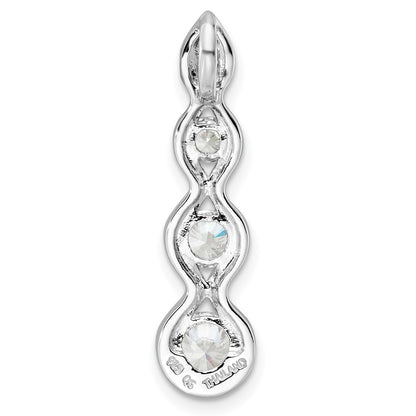 Sterling Silver Rhodium-Plated Drop Cz Wave Chain Slide