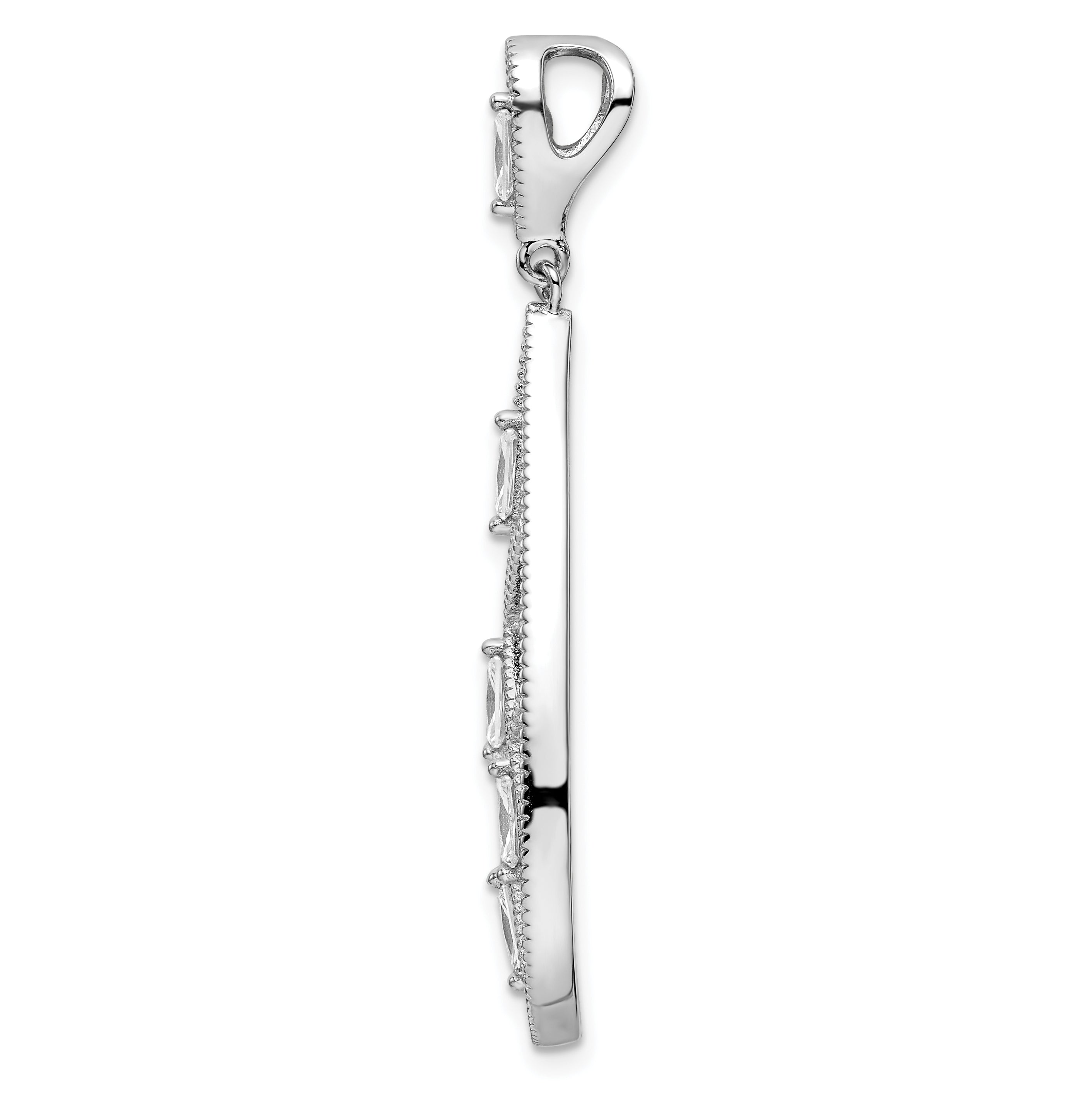 Sterling Silver Rhodium-Plated Baguette Cz Teardrop Pendant