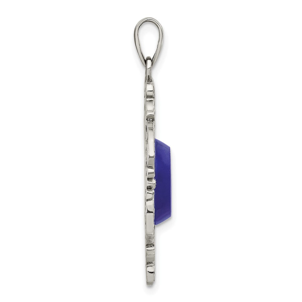 Sterling Silver Oxidized Dyed Blue Agate Filigree Fancy Pendant