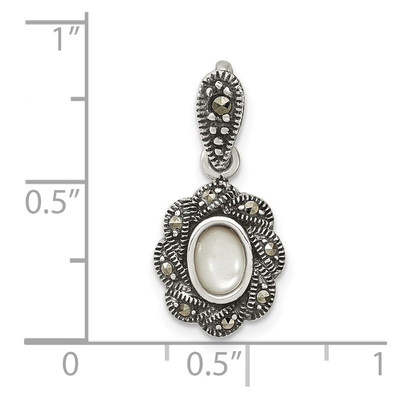 Sterling Silver Antiqued Marcasite & Mop Pendant