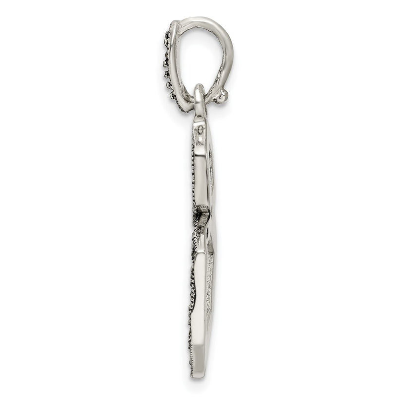 Sterling Silver Antiqued Marcasite Hexagon Pendant