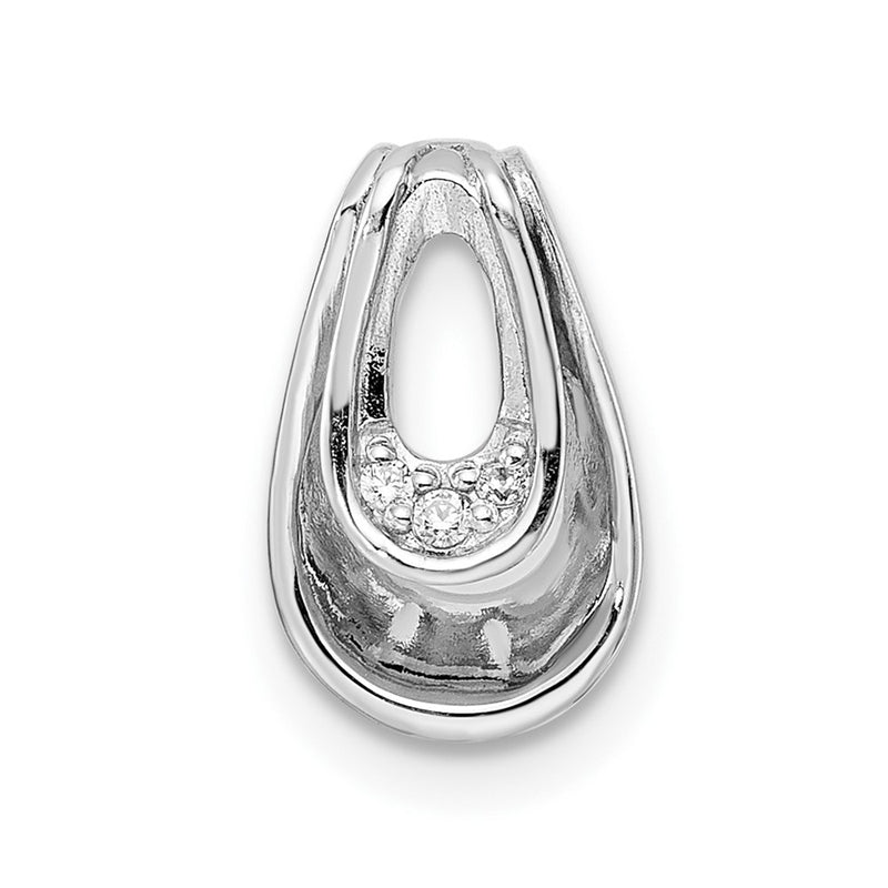 Sterling Silver Rh Polished Cz Chain Slide