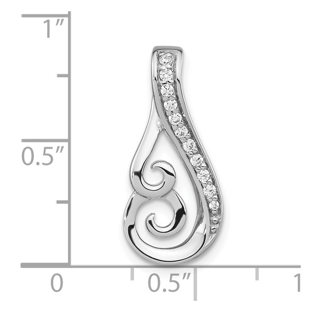 Sterling Silver Rh-Plated Polished Cz Swirl Chain Slide