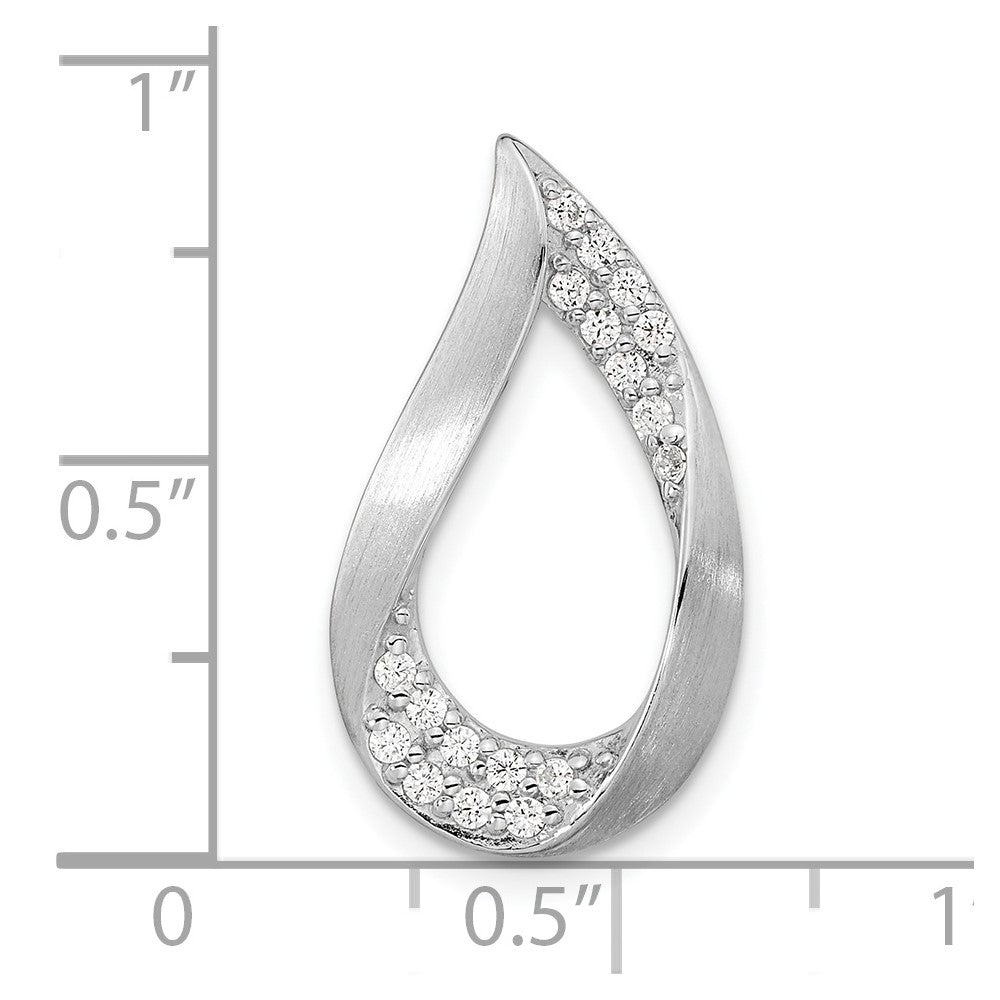 Sterling Silver Rh-Plated Satin & Polished Cz Teardrop Chain Slide