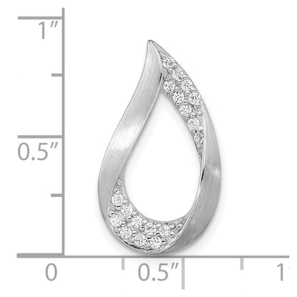 Sterling Silver Rh-Plated Satin & Polished Cz Teardrop Chain Slide