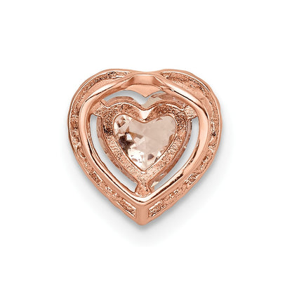 Sterling Silver Rose-Tone Polished Pink & White Cz Heart Chain Slide