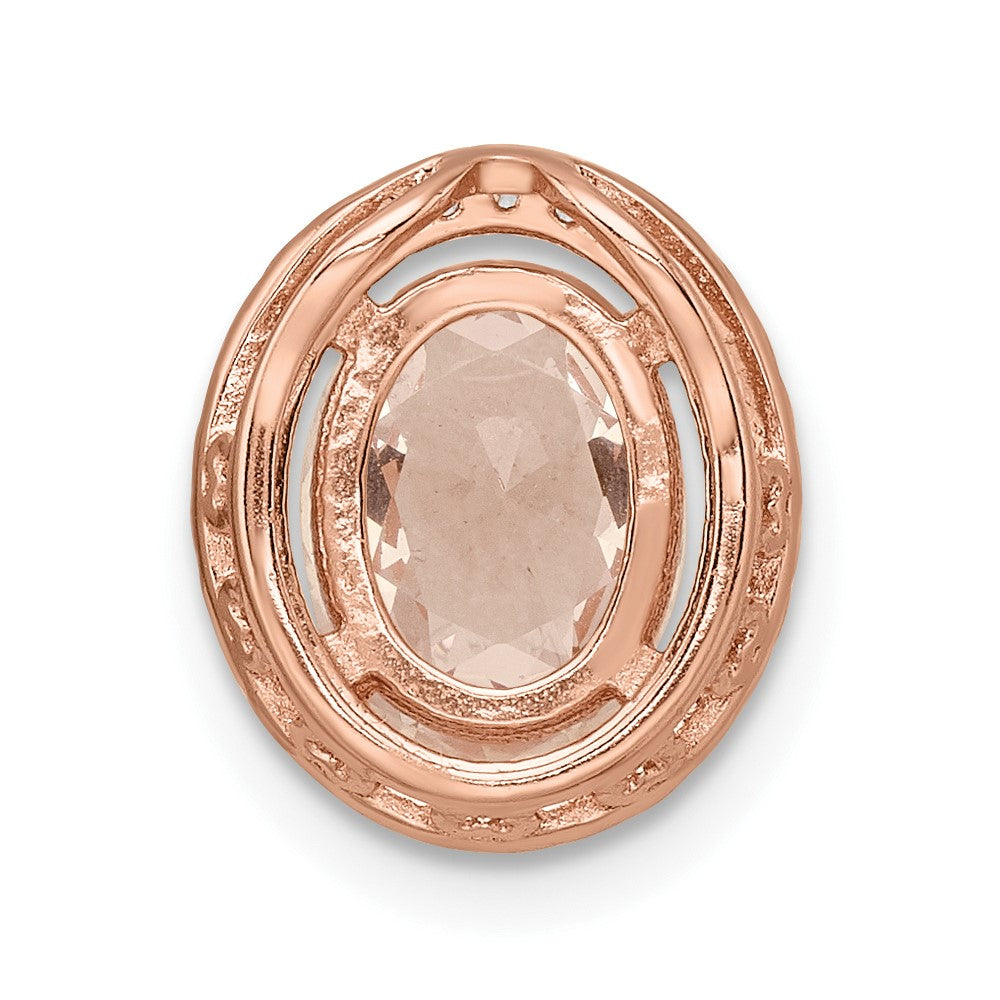 Sterling Silver Rose-Tone Polished Pink & White Cz Oval Chain Slide