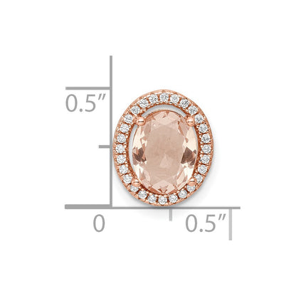 Sterling Silver Rose-Tone Polished Pink & White Cz Oval Chain Slide