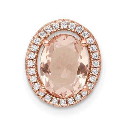 Sterling Silver Rose-Tone Polished Pink & White Cz Oval Chain Slide