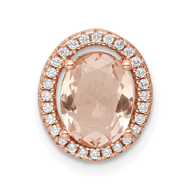 Sterling Silver Rose-Tone Polished Pink & White Cz Oval Chain Slide