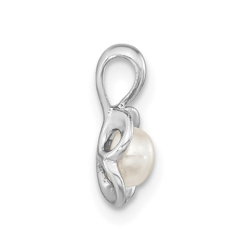 Sterling Silver Rh-Plated Fwc Pearl Polished Flower Pendant