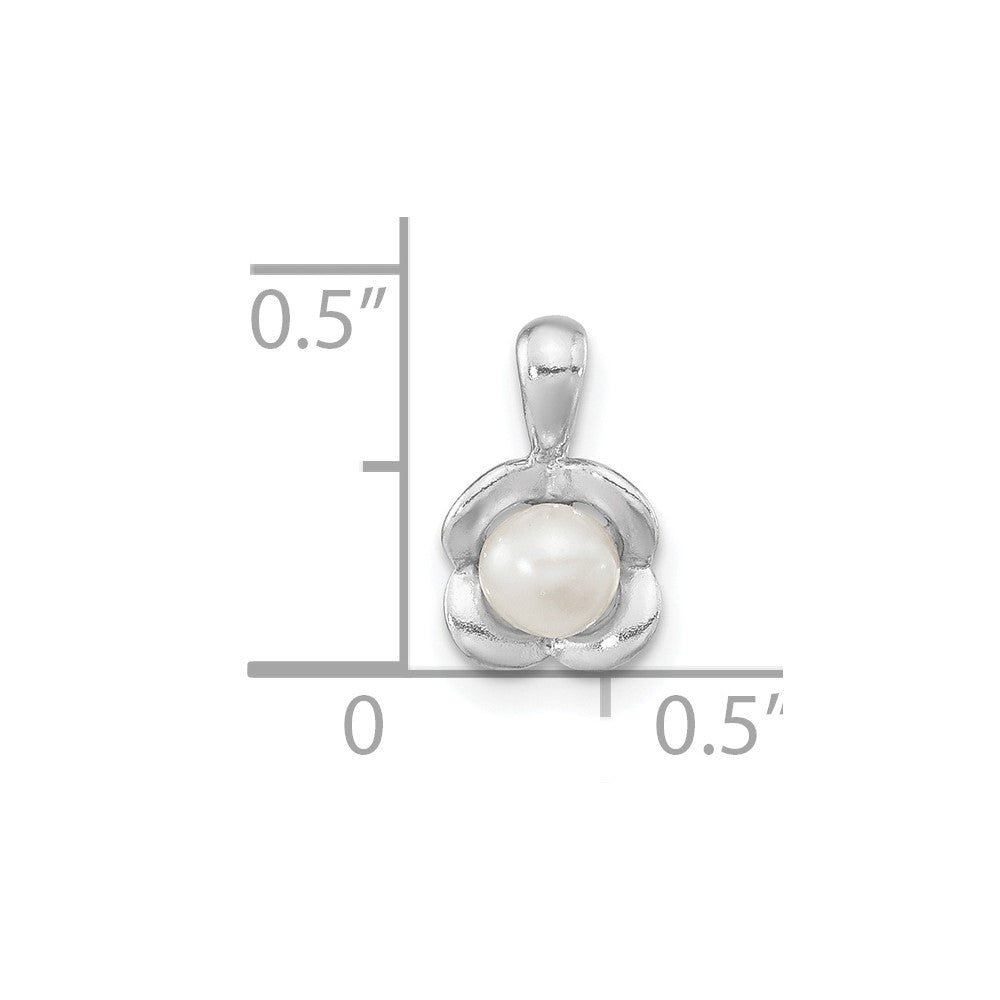 Sterling Silver Rh-Plated Fwc Pearl Polished Flower Pendant