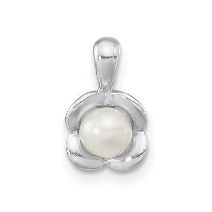 Sterling Silver Rh-Plated Fwc Pearl Polished Flower Pendant