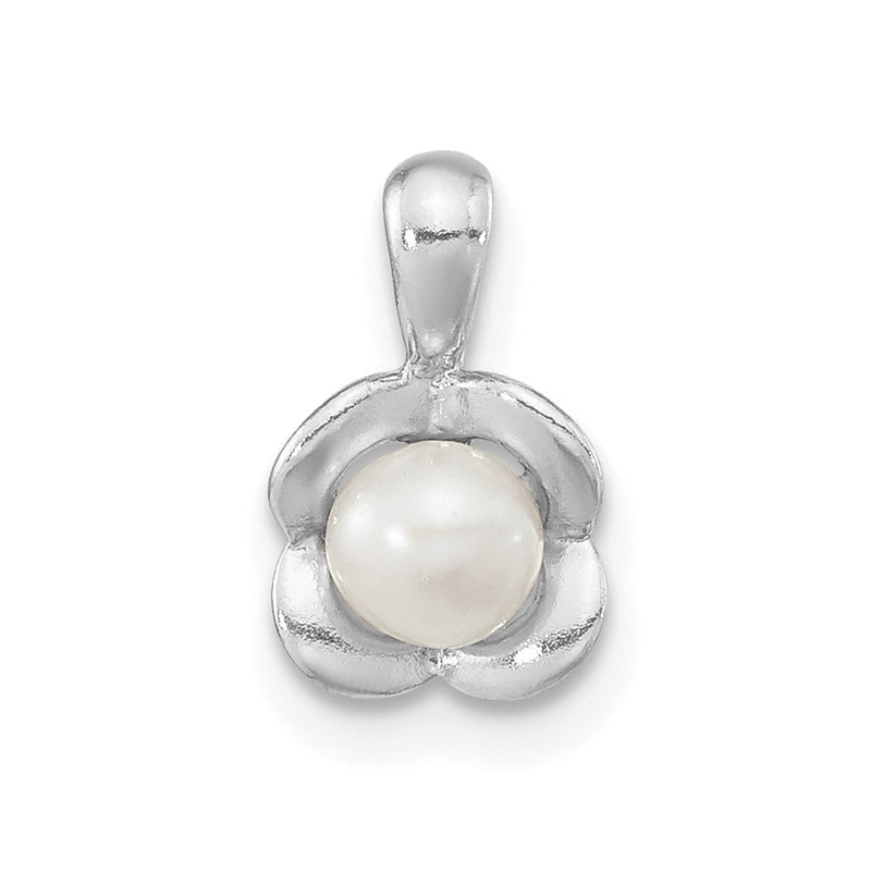 Sterling Silver Rh-Plated Fwc Pearl Polished Flower Pendant