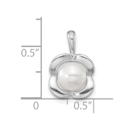 Sterling Silver Rh-Plated Polished Fwc Pearl Flower Pendant