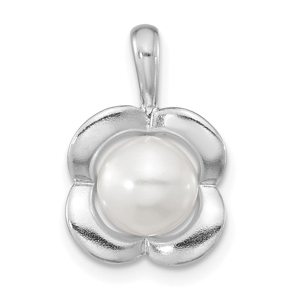 Sterling Silver Rh-Plated Polished Fwc Pearl Flower Pendant