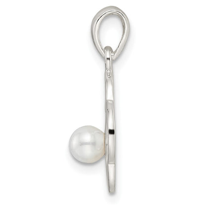 Sterling Silver Polished Imitation Pearl Clover Pendant