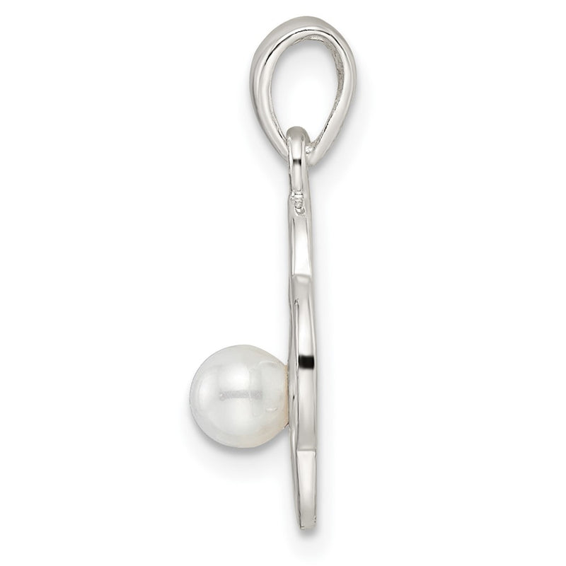 Sterling Silver Polished Imitation Pearl Clover Pendant