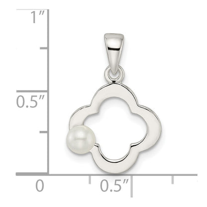 Sterling Silver Polished Imitation Pearl Clover Pendant
