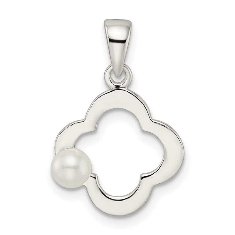 Sterling Silver Polished Imitation Pearl Clover Pendant