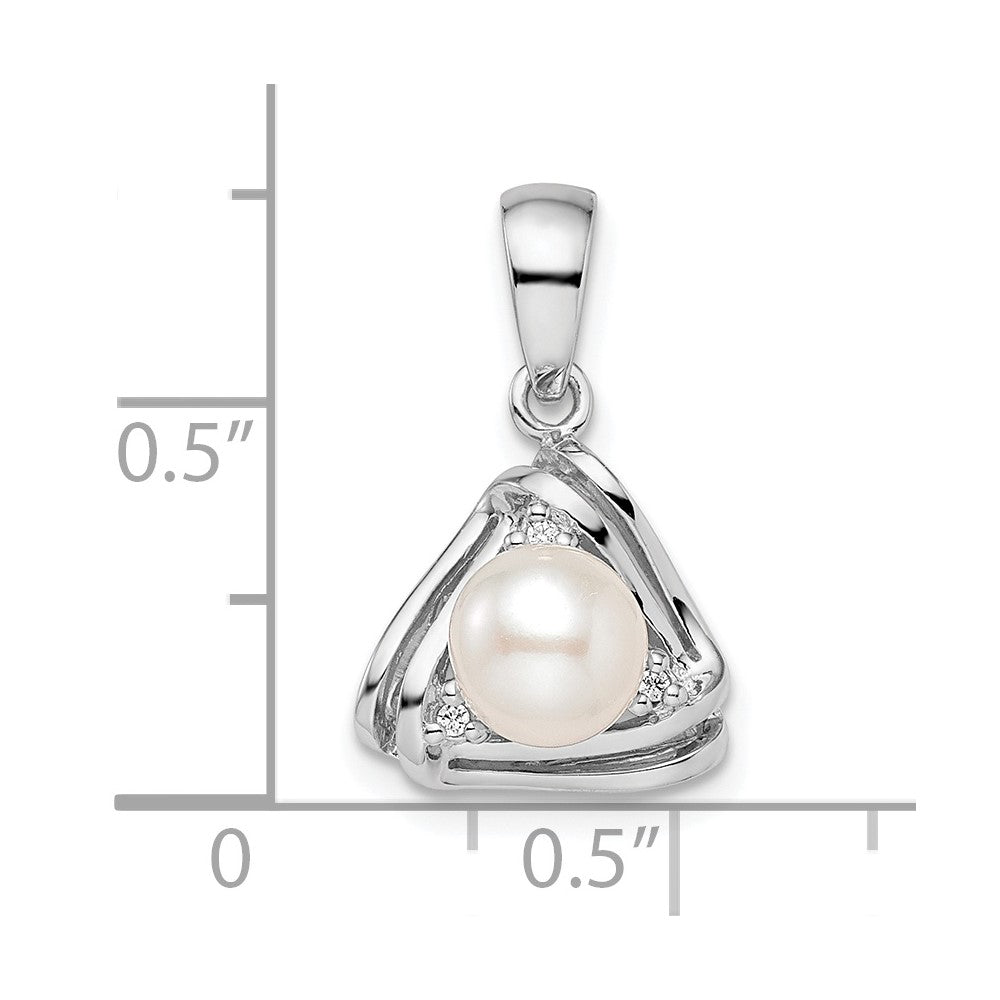 Sterling Silver Rhodium-Plated Fwc Pearl And Cz Triangle Pendant