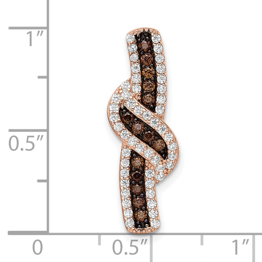Sterling Silver Rose-Tone Black Rhodium-Plated Cz Fancy Chain Slide