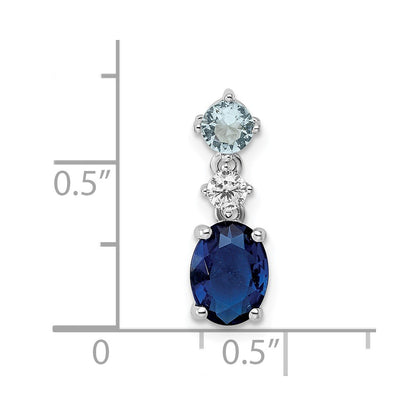 Sterling Silver Rhodium-Plated Cz And Blue Glass Pendant