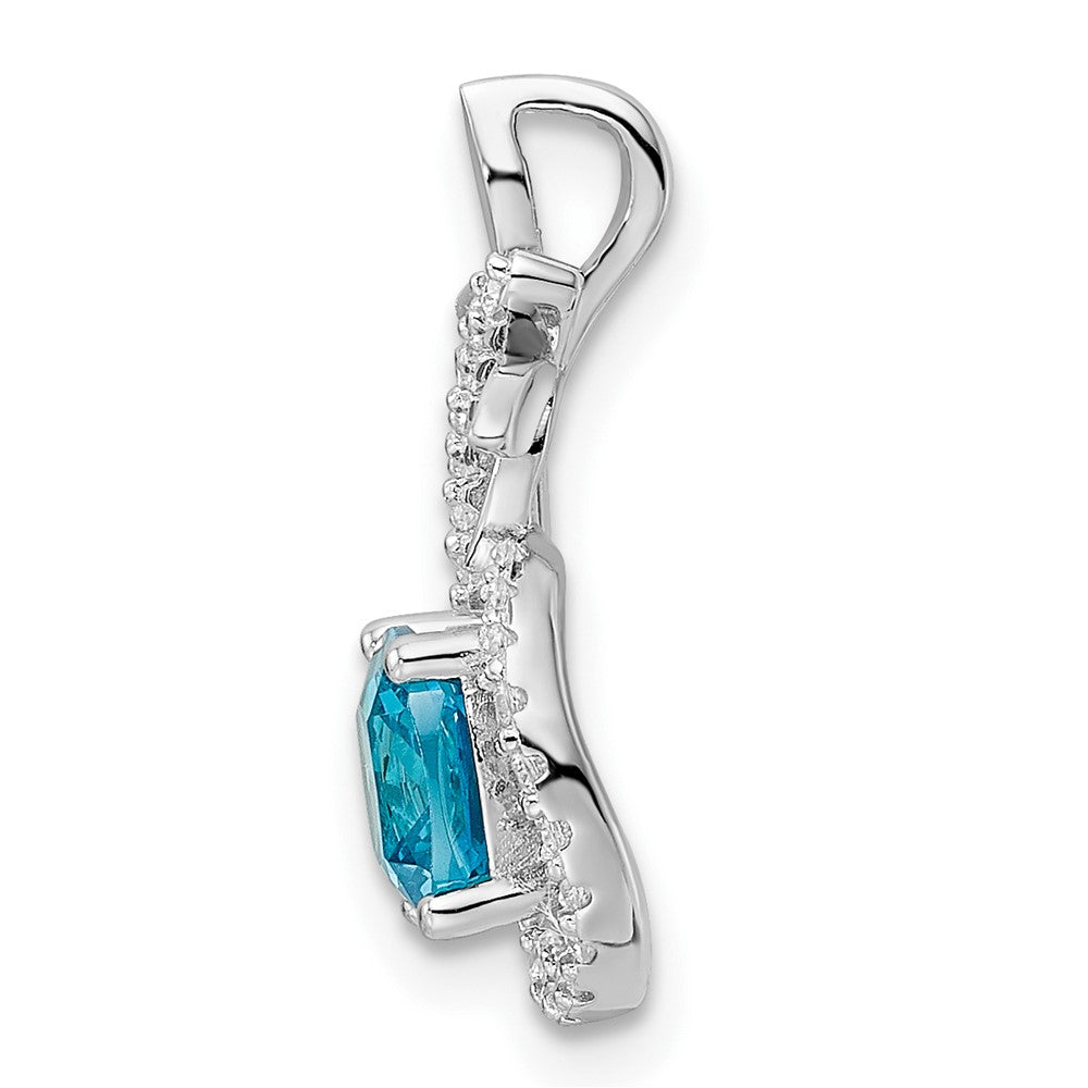 Sterling Silver Rhodium Plated Blue & White Cz Butterfly Chain Slide