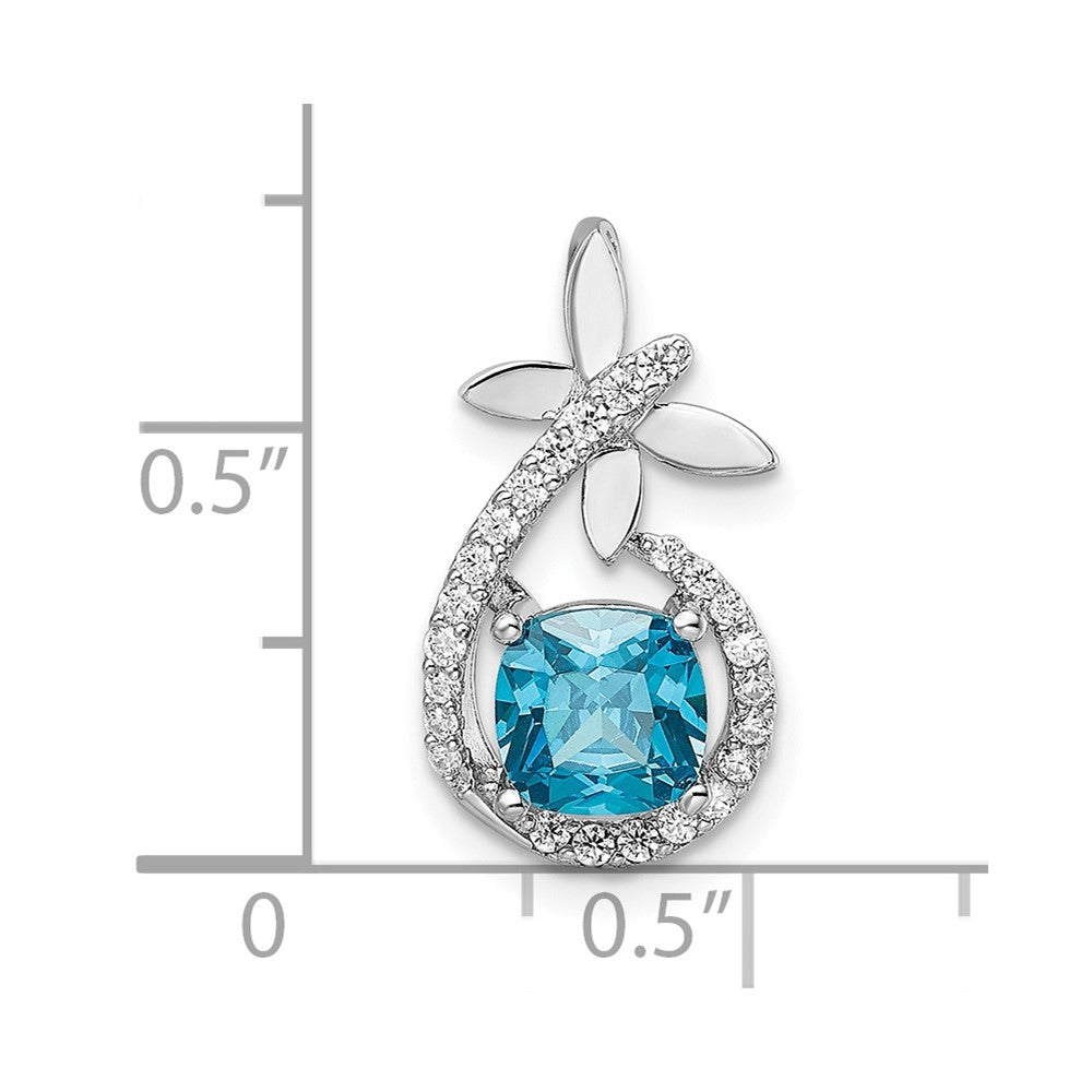 Sterling Silver Rhodium Plated Blue & White Cz Butterfly Chain Slide