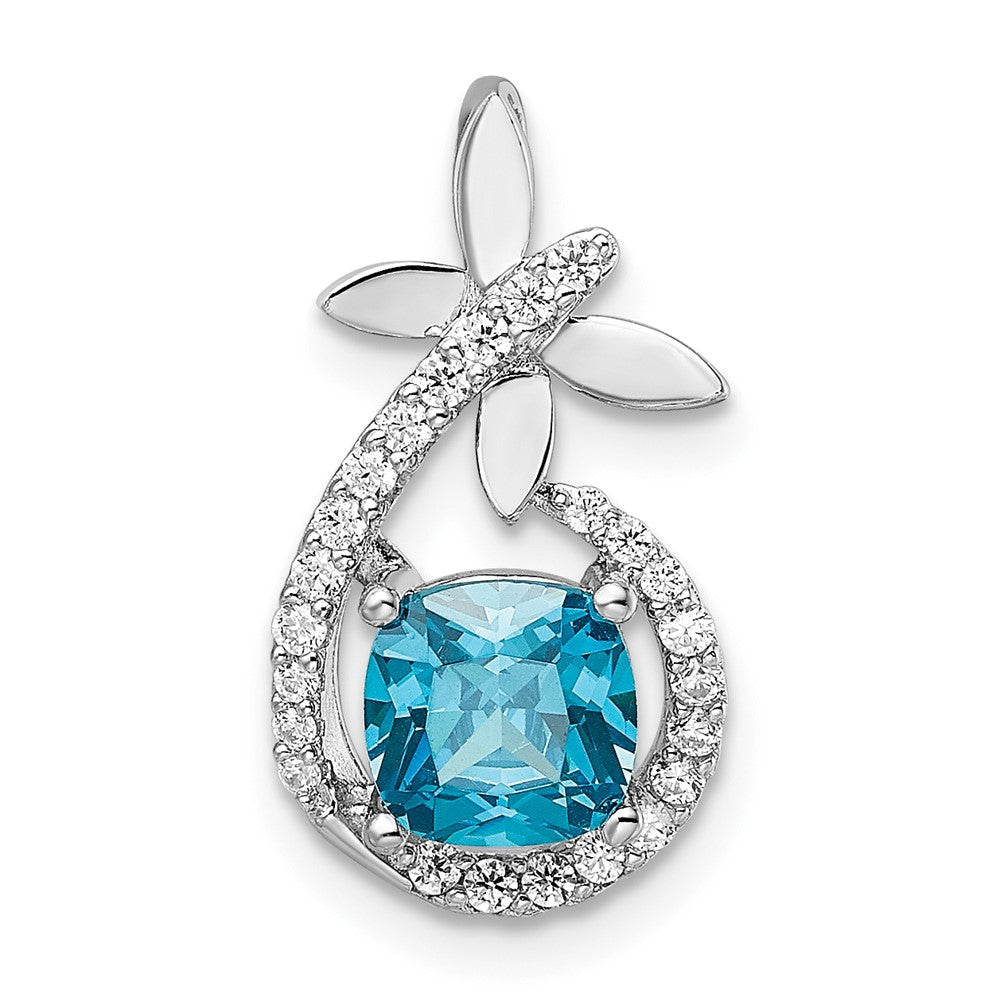 Sterling Silver Rhodium Plated Blue & White Cz Butterfly Chain Slide