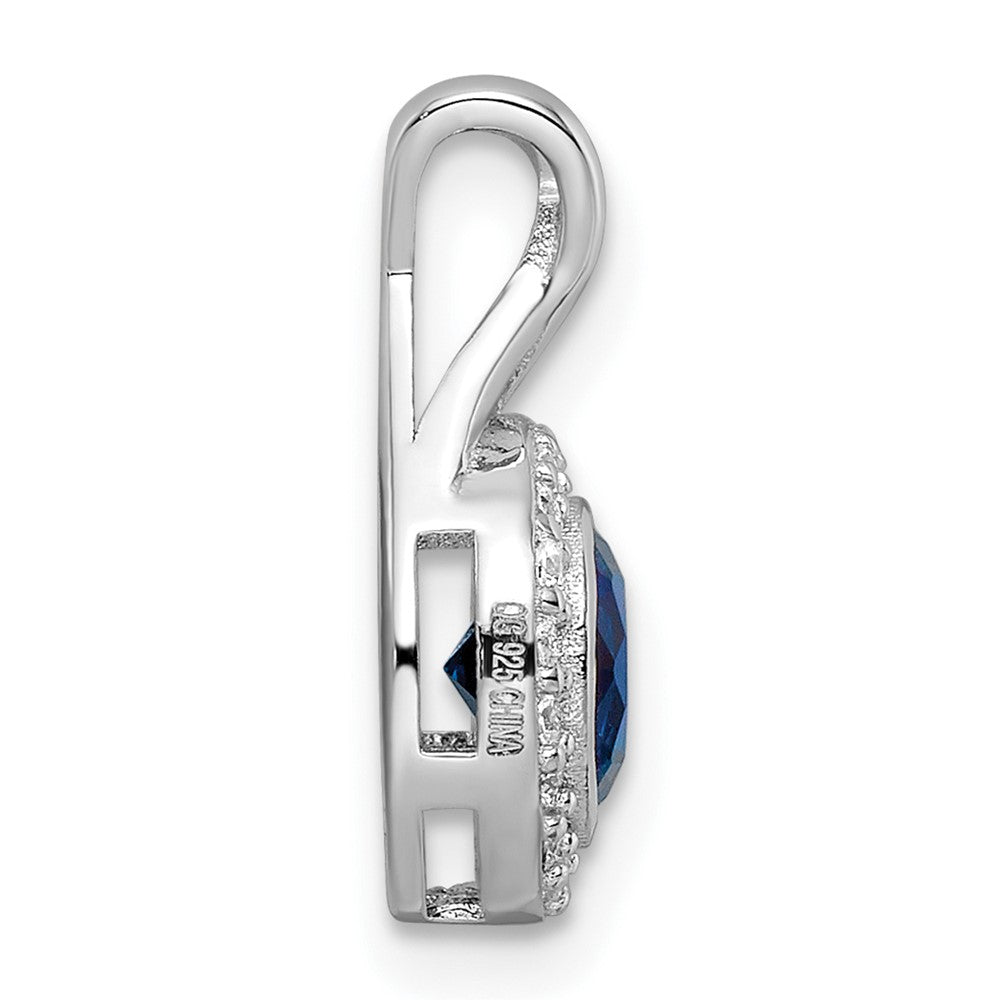 Sterling Silver Rhodium-Plated Cz And Glass Stone Pendant
