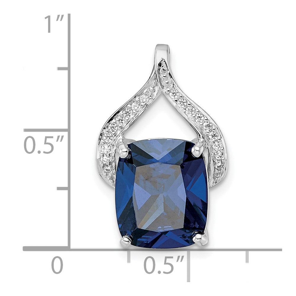 Sterling Silver Rhodium-Plated Blue Shaped Stone & Cz Chain Slide