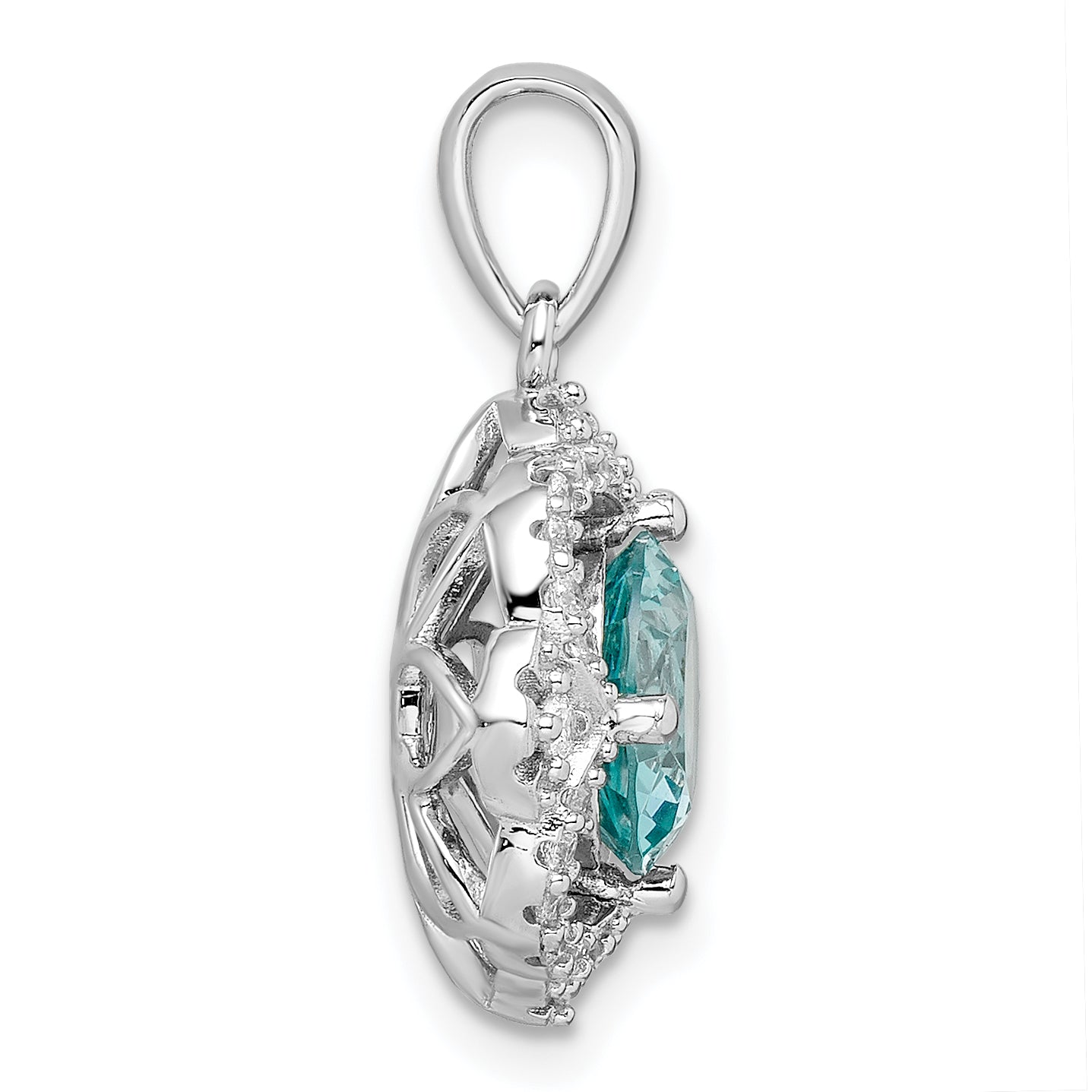Sterling Silver Aqua and White CZ Pendant