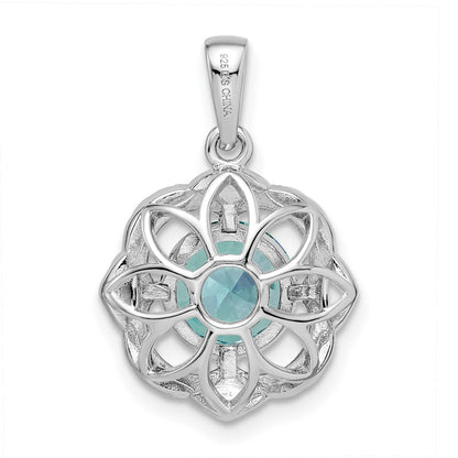 Sterling Silver Rhodium Plated Aqua & White Cz Pendant