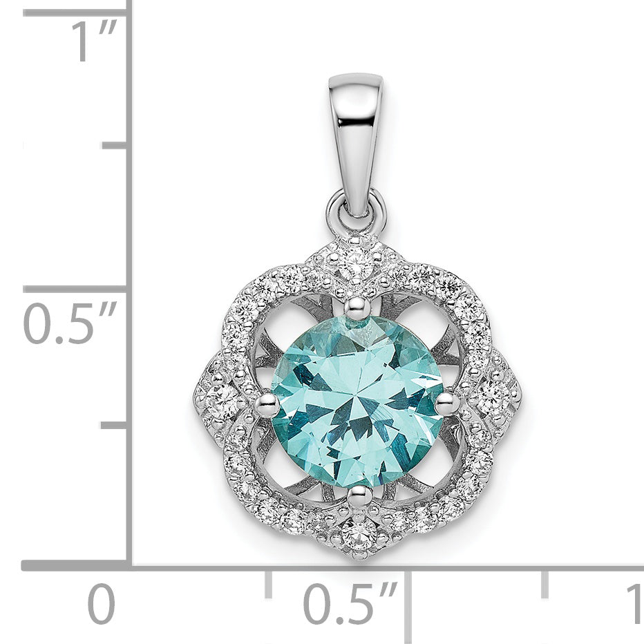 Sterling Silver Aqua and White CZ Pendant