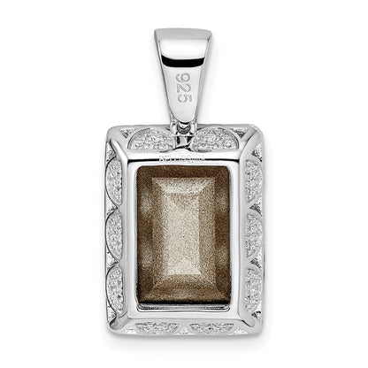 Sterling Silver Rhodium-Plated Cz & Purple Swarovski Crystal Pendant