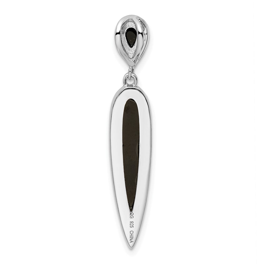 Sterling Silver Rhodium-Plated Cz & Black Agate Slide